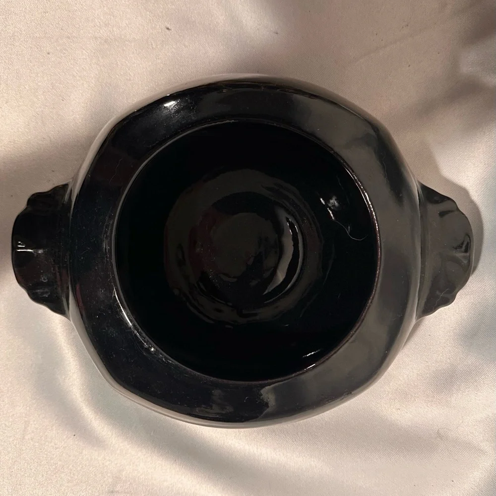 Vintage Frankoma Pottery Gloss Black Ceramic Casserole Dish Art Deco